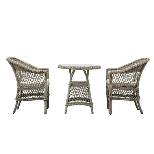 2 Seater PE Rattan Outdoor Bistro Set with Chairs & Round Table - The Farthing