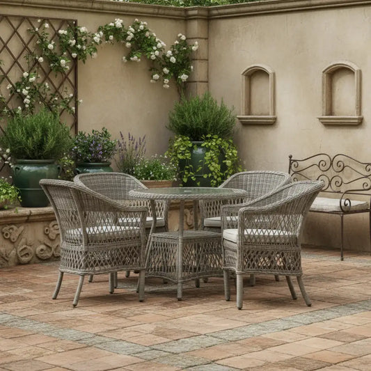 4 Seater PE Rattan Outdoor Dining Set with Chairs & Round Table - The Farthing