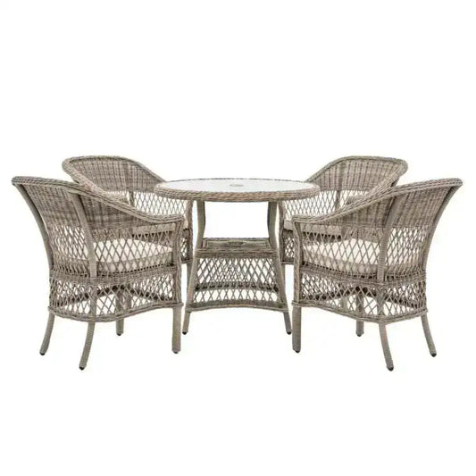4 Seater PE Rattan Outdoor Dining Set with Chairs & Round Table - The Farthing