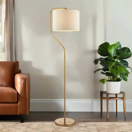 Aged Brass & Tillable Linen Shade Floor Lamp 4