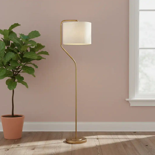 Aged Brass & Tillable Linen Shade Floor Lamp