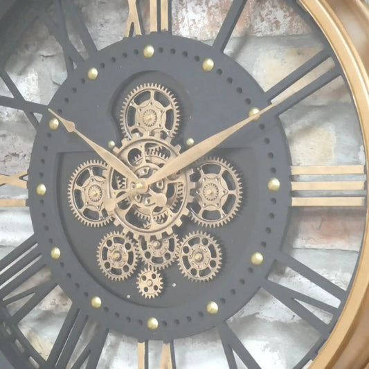Aged Gold Round Cogs Wall Clock
