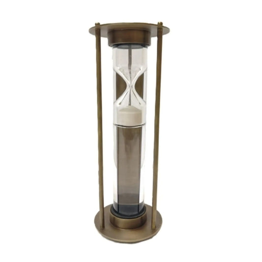 Decorative hourglass with a bronze frame on a white background