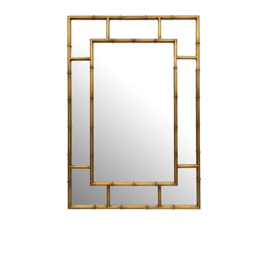 Decorative mirror with gold rectangular frame on a white background