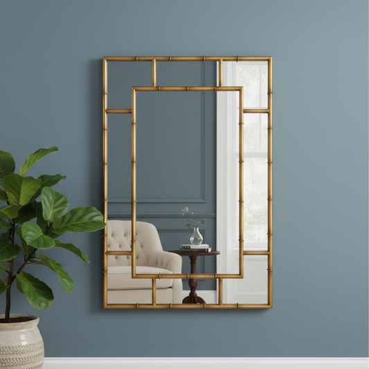 Antique Gold Bamboo Effect Rectangular Wall Mirror