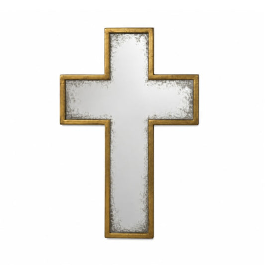 Decorative cross with gold frame on a white background