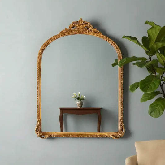 Antique Gold Ornate Arched Wall Mirror