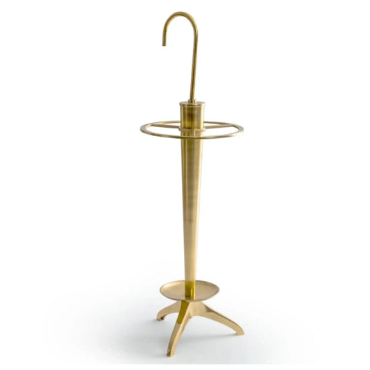 Brass umbrella stand on a white background