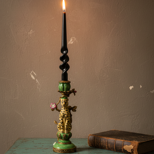 Antiqued Ornate Leopard Dinner Candle Holder