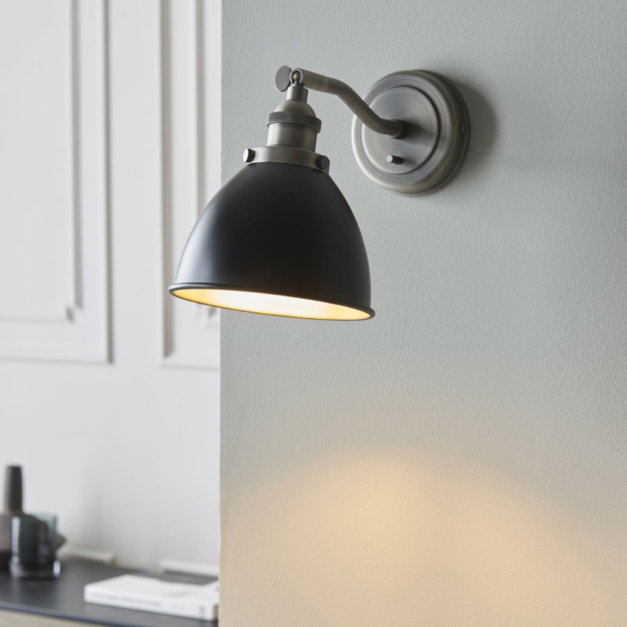 Antiqued Pewter & Black Dome Wall Light