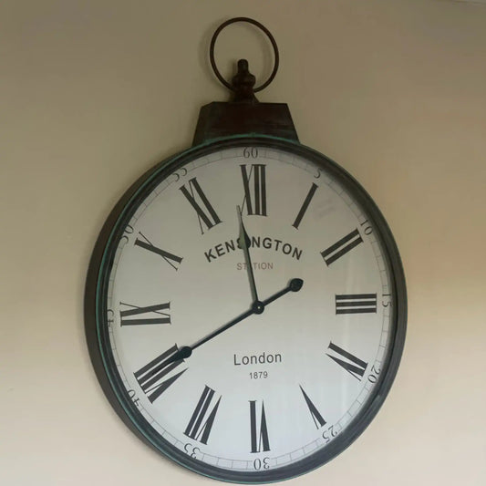 Vintage-style wall clock with Roman numerals on a plain wall