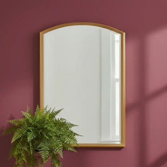 Rectangular mirror with a wooden frame on a white background