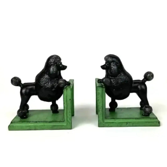 Antiqued Pair Black Poodle Bookends 1
