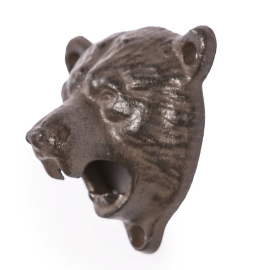 A dark metallic bear head wall hook or decorative hardware piece, shown in profile against a plain white background.
