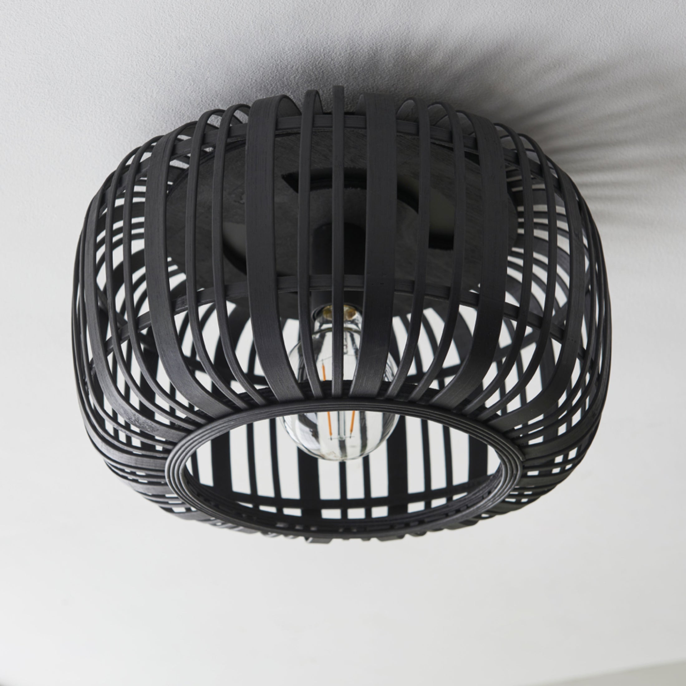 Black Stained Bamboo Cage Ceiling Light 3