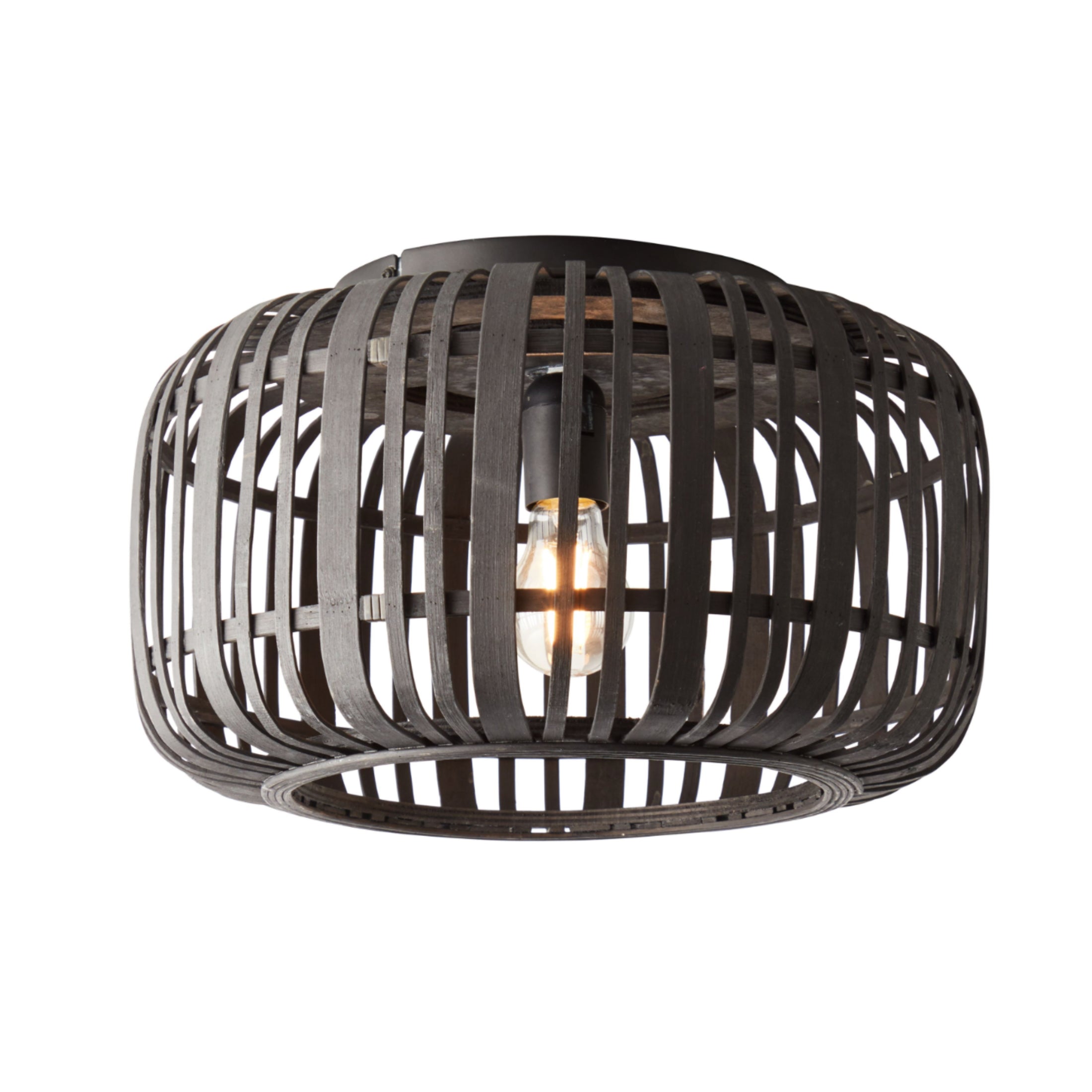 Black Stained Bamboo Cage Ceiling Light 1
