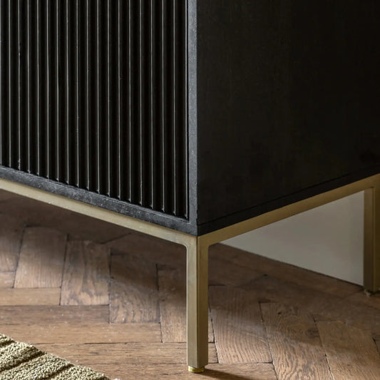 Black Rippled Wood 2 Door 3 Drawer Sideboard FARTHING 5