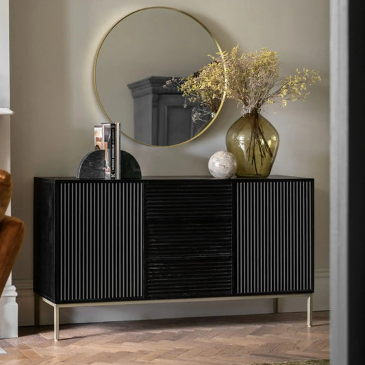 Black Rippled Wood 2 Door 3 Drawer Sideboard FARTHING 1
