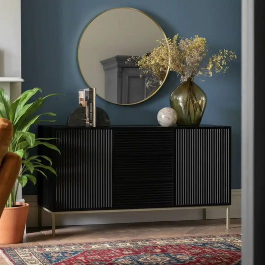 Black Rippled Wood 2 Door 3 Drawer Sideboard FARTHING 1