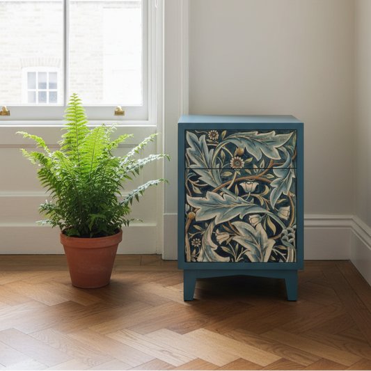 Blue Art Nouveau Metal Bedside Cabinet
