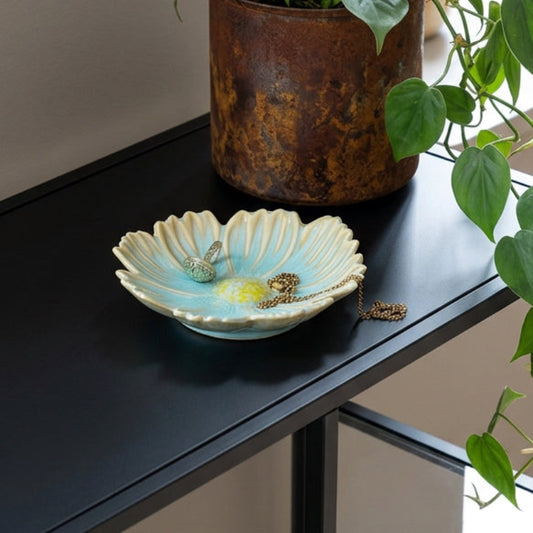 Blue Ceramic Flower Trinket Dish