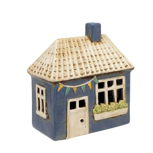 Blue Ceramic House Tea Light Holder