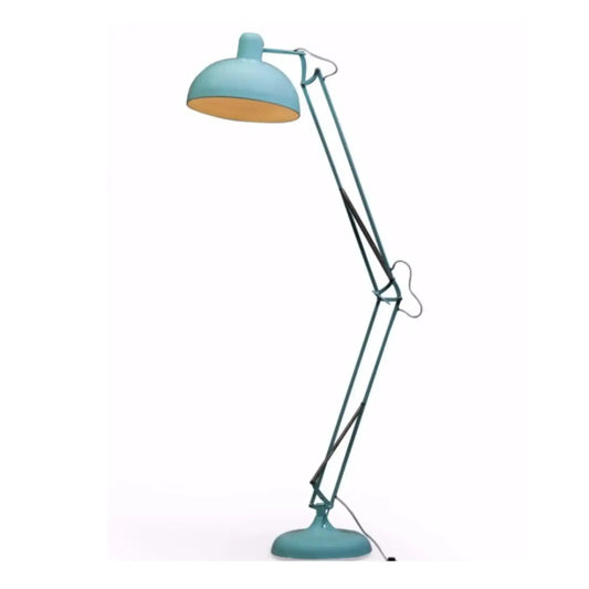 Blue floor lamp with a white background