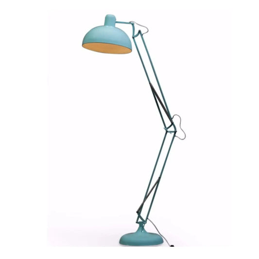 Blue floor lamp with a white background