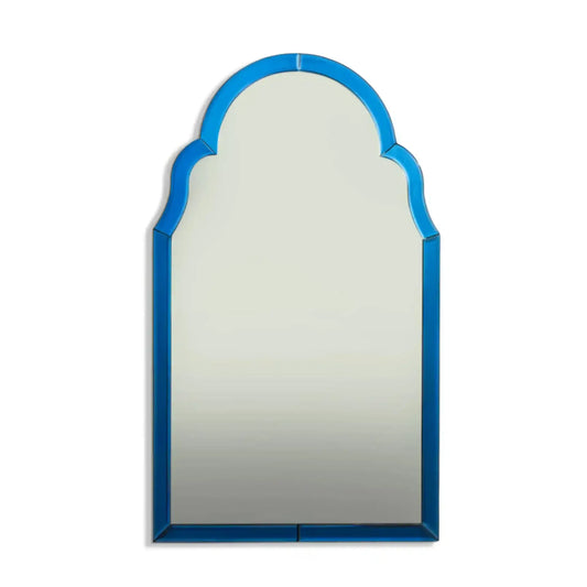 Wall mirror with a blue frame on a white background
