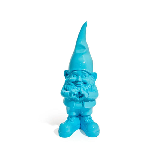 Blue gnome figurine on a white background