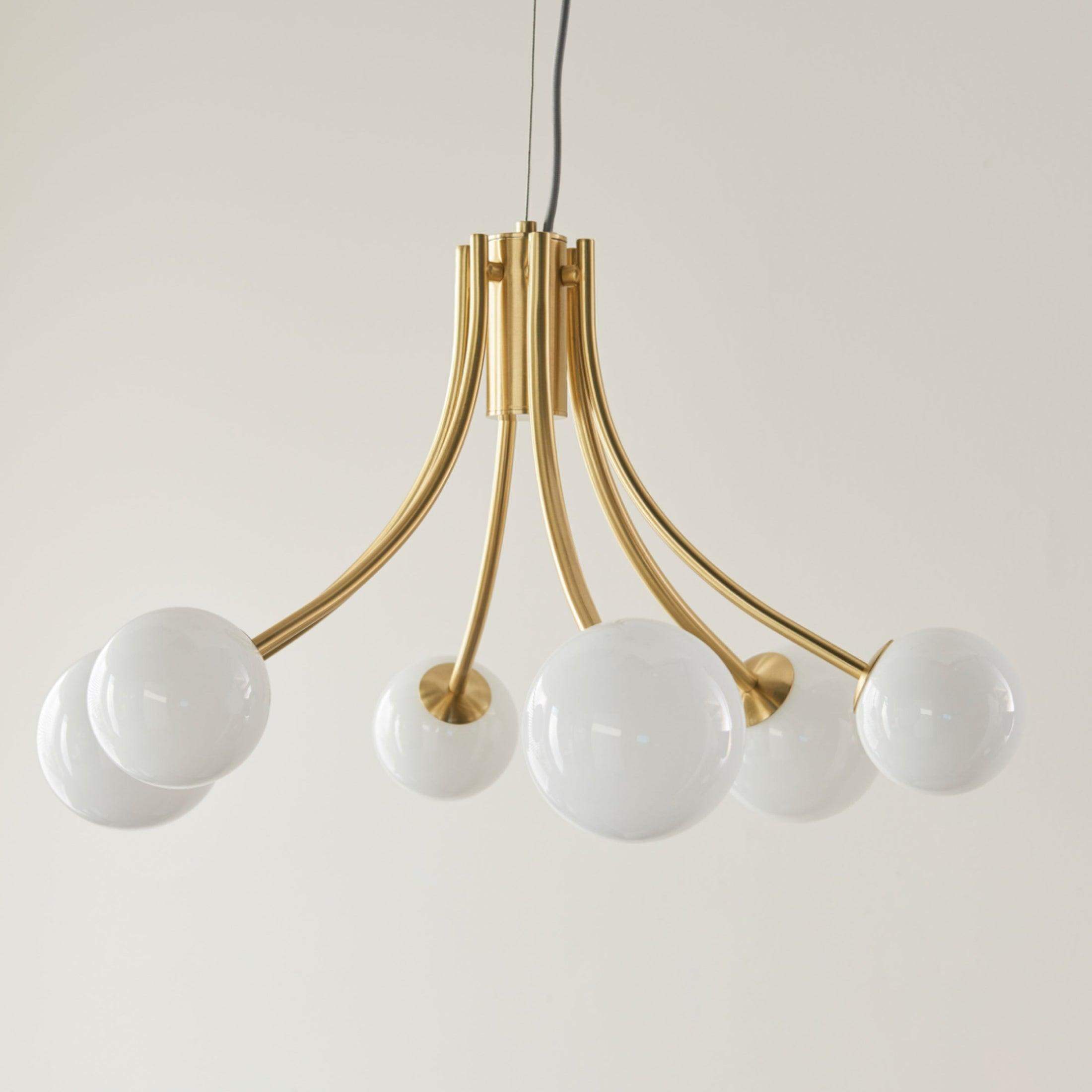 Brushed Brass Art Deco Inspired Six Globe Pendant Light 3