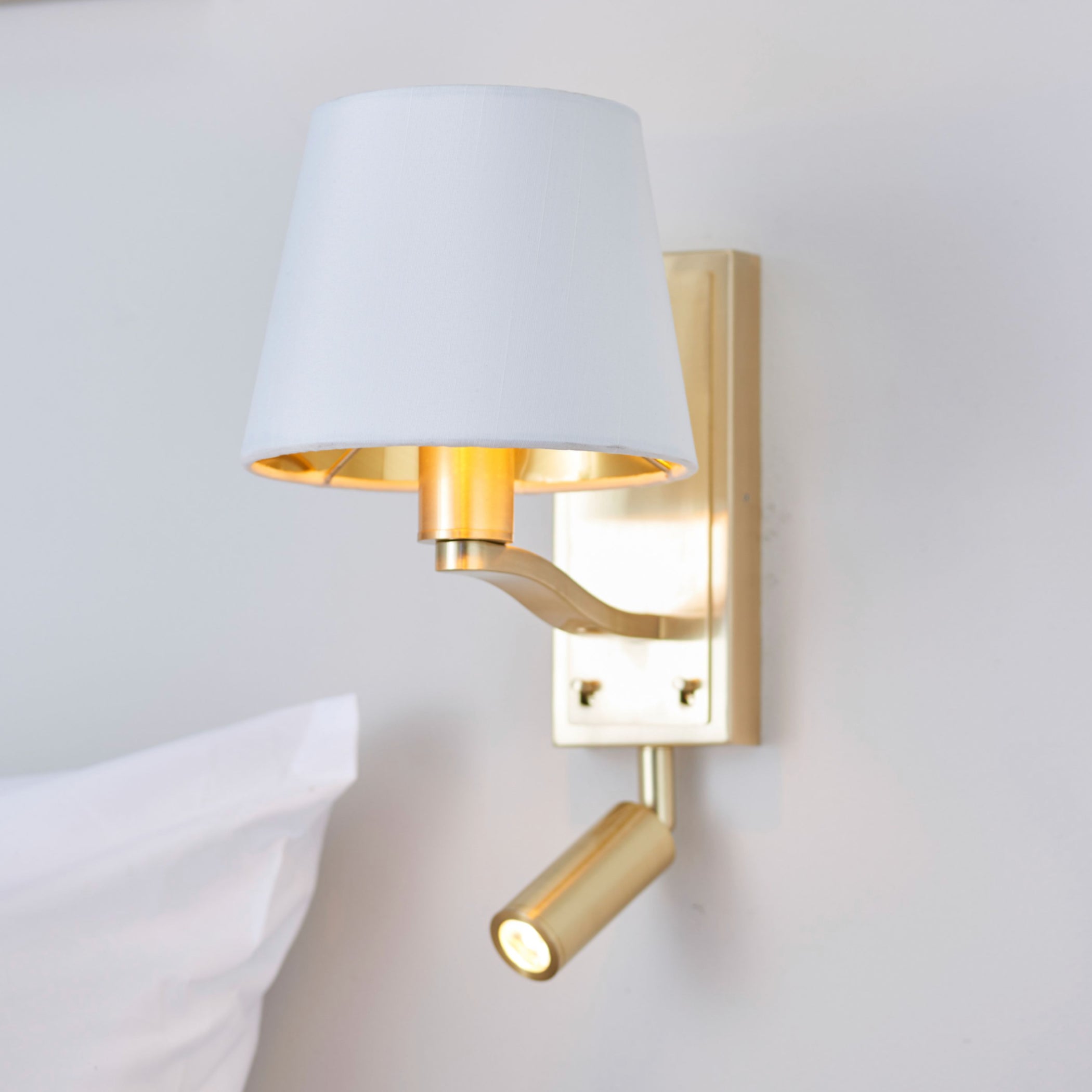Brushed Satin Gold Wall Light with Shade & adjustable LED reading light 4