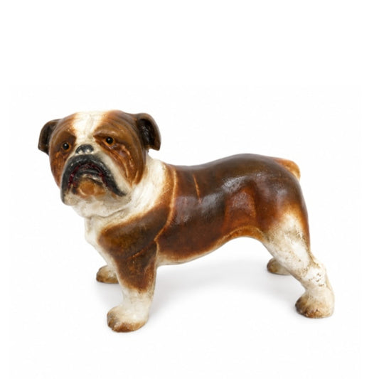 Stylized figurine of a bulldog on a white background