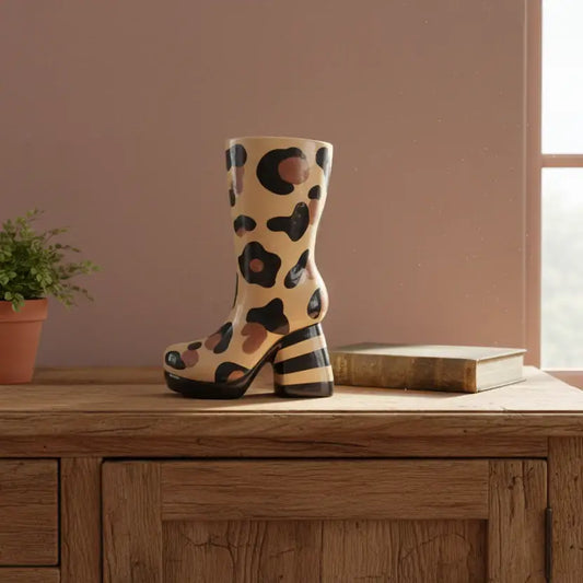 Ceramic Leopard Print Boot Vase