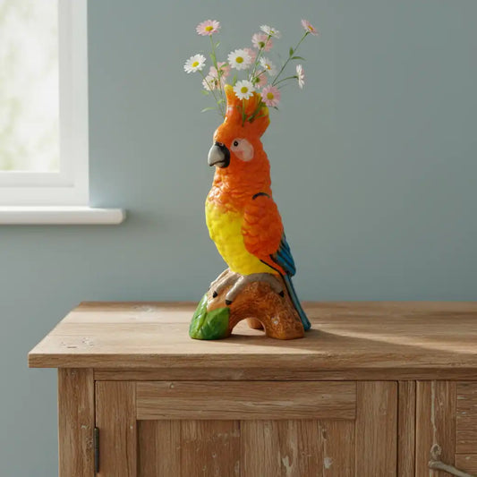 Ceramic Orange Parrot Vase