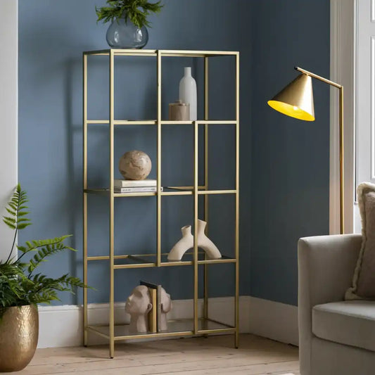 Champagne Metal and Glass Open Display Shelf Unit 1