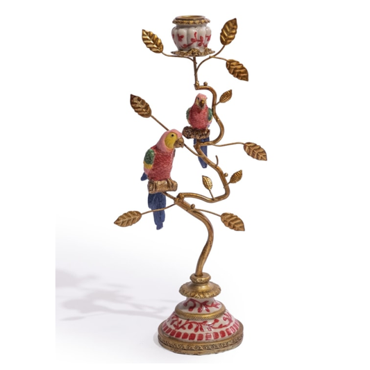 Colourful Parrots On Branch Candle Holder 1