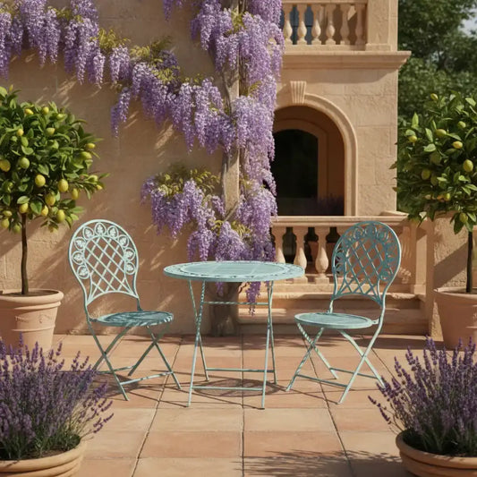 Distressed Teal Metal 2 Seater Bistro Set