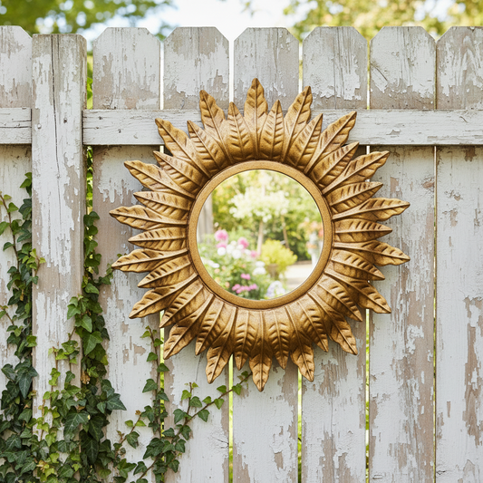 DistressedGoldLeavesSunburstMirror