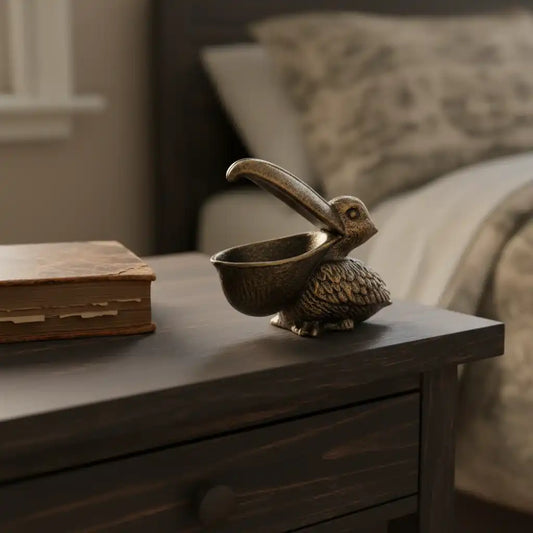 Distressed Gold Metal Pelican Trinket Dish