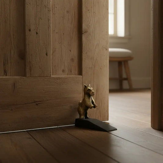 Distressed Gold Metal Terrier Doorstop