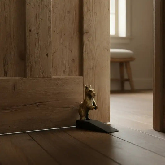 Distressed Gold Metal Terrier Doorstop