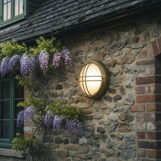 Distressed Gold Round Outdoor Bulkhead Light