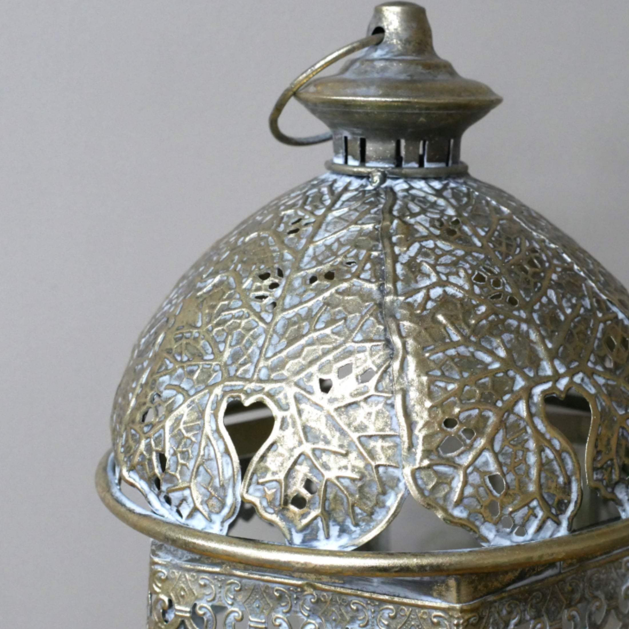 Distressed Golden Metal & Glass Candle Lantern 1