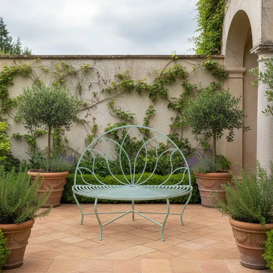 Distressed Green Semi Circle Garden Bench