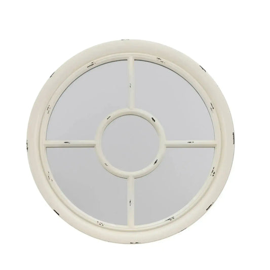 Distressed White Round Window Mirror 3