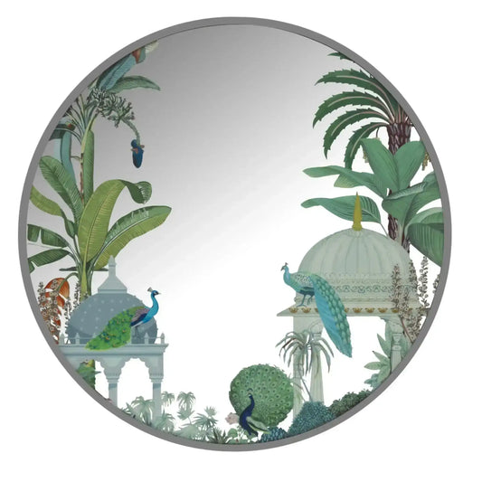 Exotic Peacock Garden Round Wall Mirror