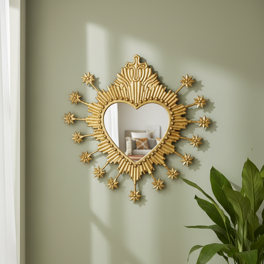 Gold Milagro Heart Sunburst Mirror