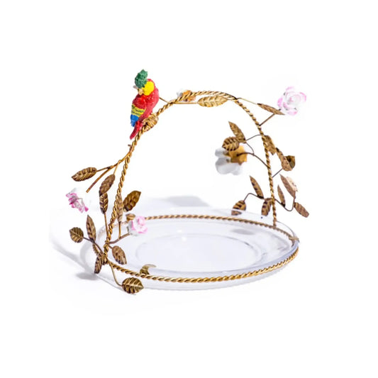 Gold Leaves & Parrot Serving Plate