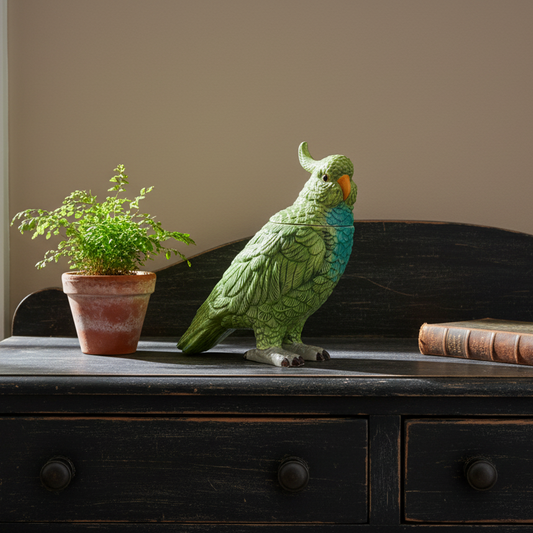Green Parrot Crest Ceramic Jar